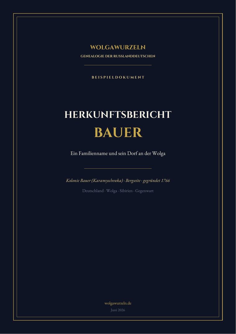 Beispiel Herkunftsbericht — Titelseite