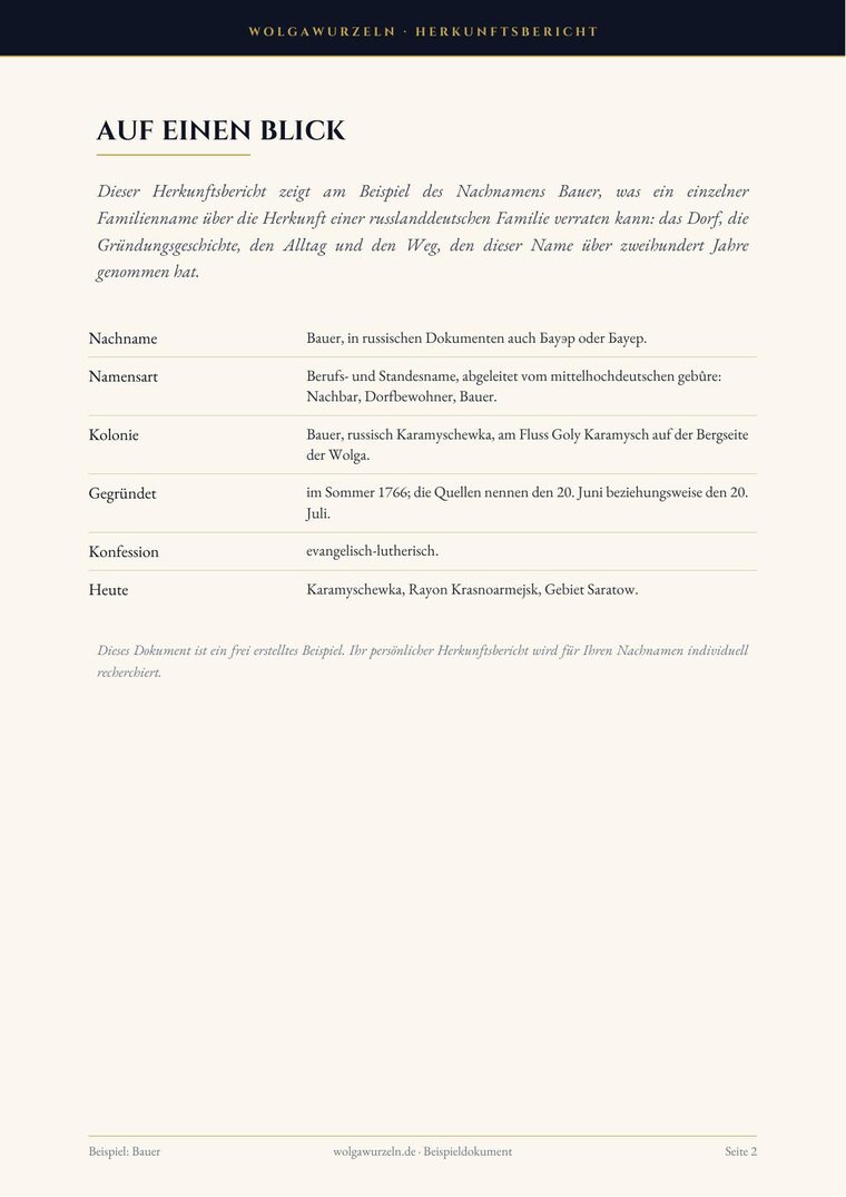 Herkunftsbericht — Innenseite