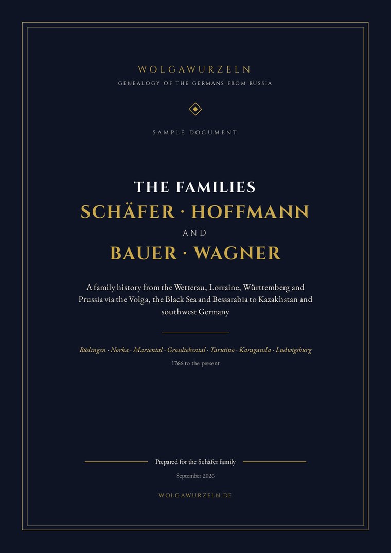 Cover of the sample family history of the Schäfer, Hoffmann, Bauer and Wagner families